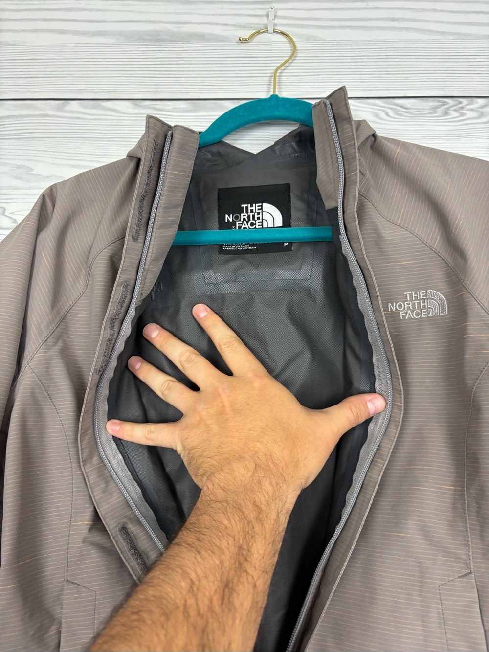 The North Face tan/gray stripe DryVent rain jacket size small - Picture 8 of 15